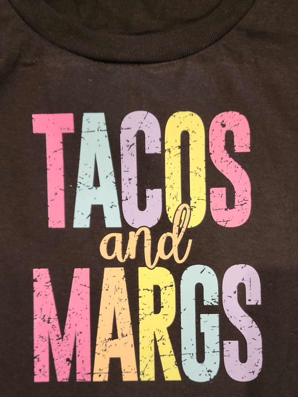 Tacos and Margs Graphic Tee - Black with Pastel Lettering